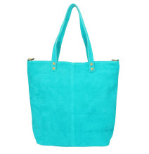 Kožená kabelka na rameno v úprave semiš 768 tyrkysová  MADE IN ITALY