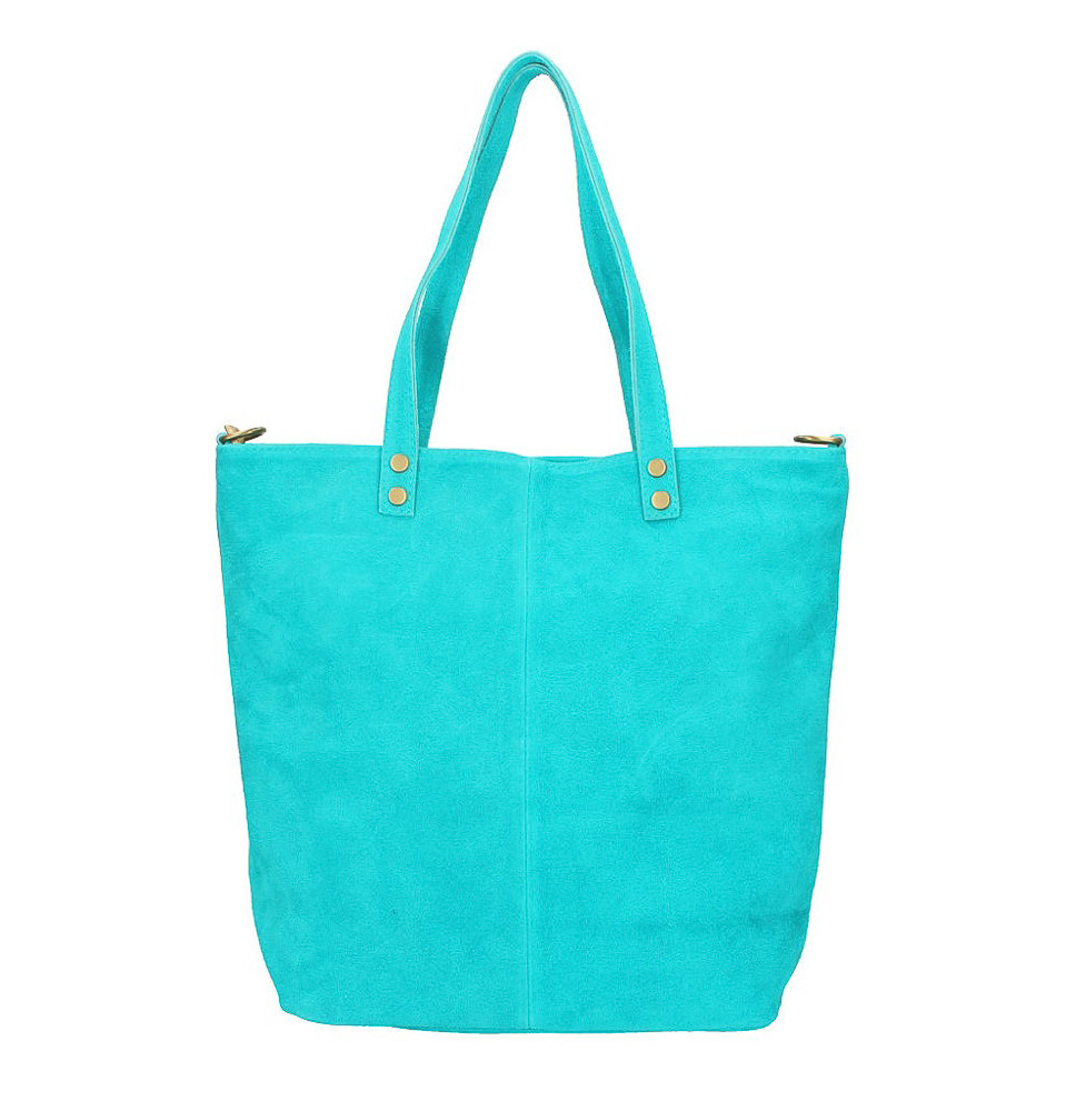 Kožená kabelka na rameno v úprave semiš 768 tyrkysová  MADE IN ITALY