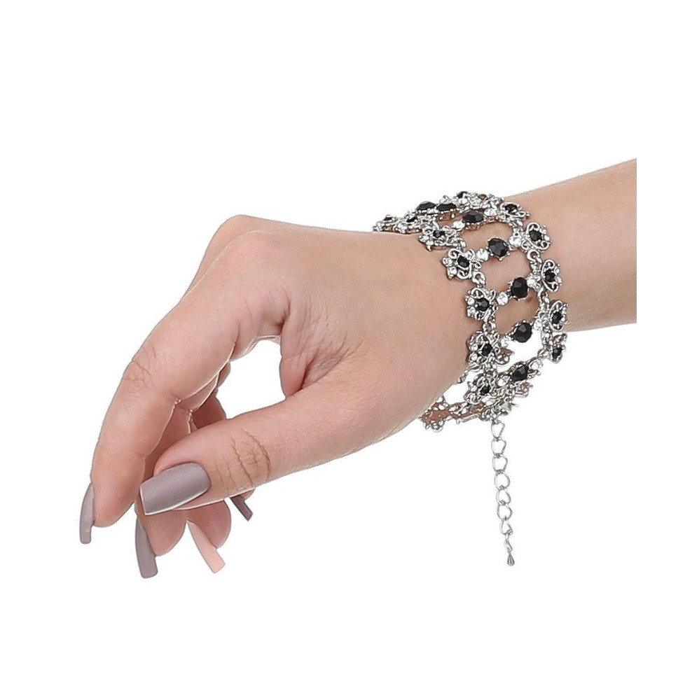 Női karkötő 1088B fekete strasszokkal