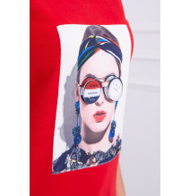 Női póló, grafika MI5405 piros nőkkel