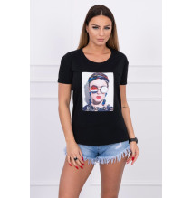 Női póló grafikával MI5405 női fekete