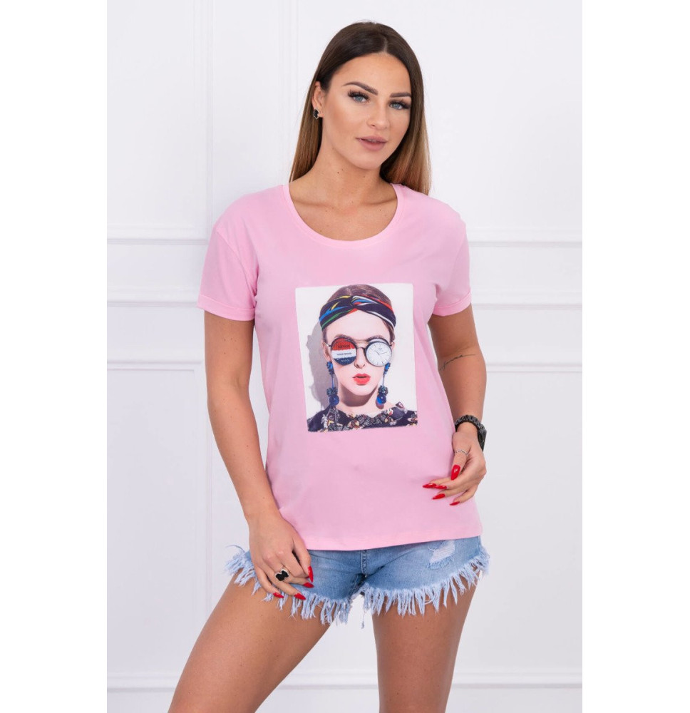 Női póló, grafikával MI5405 por rózsaszín