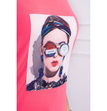 Női póló, grafikával MI5405 rózsaszín neon