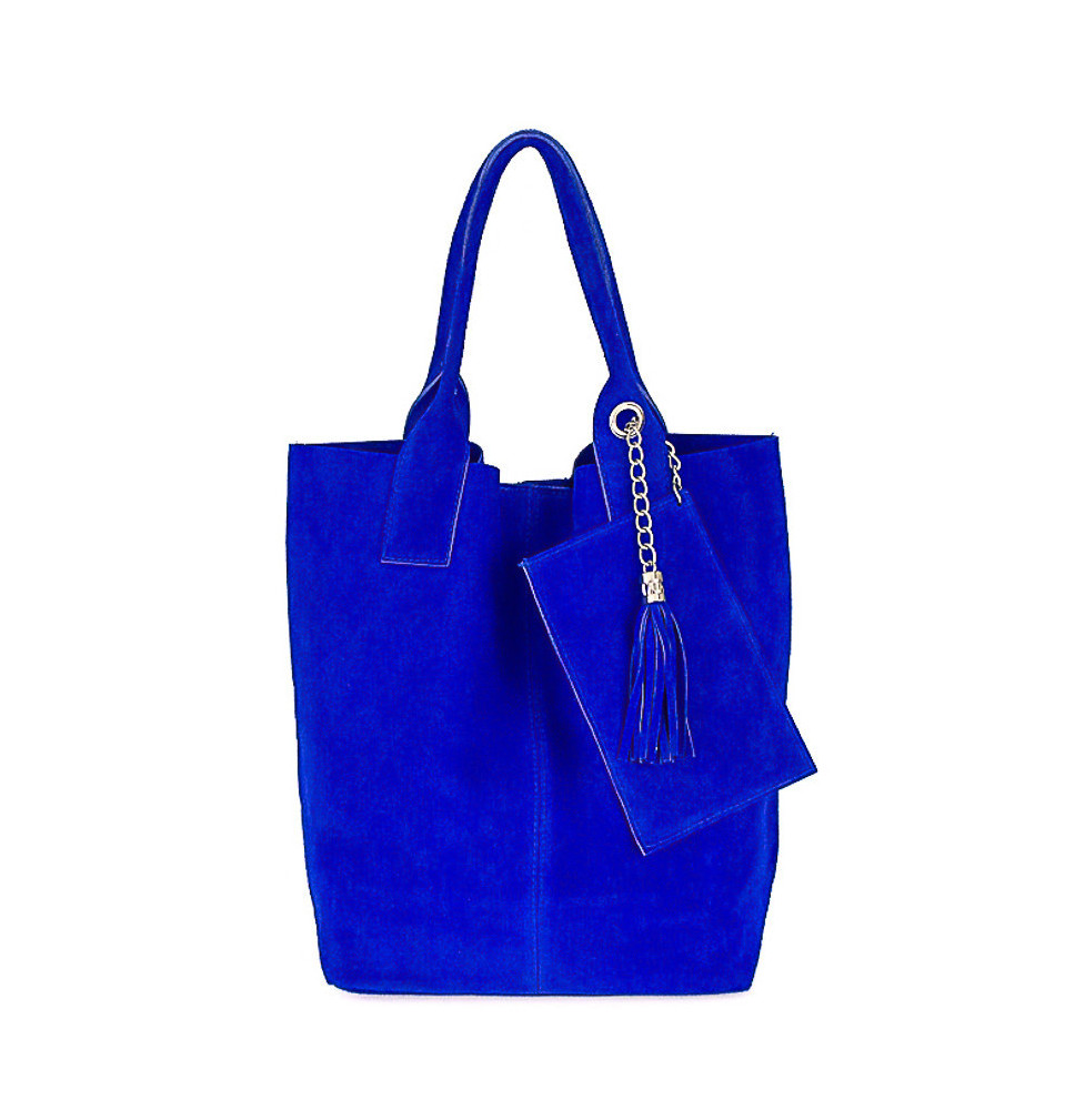 Azúrkék bőr táska, velúr kivitelben - 804