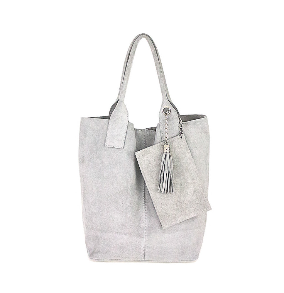 Szürke bőr kézitáska, velúr kivitelben - 804