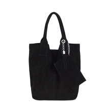 Fekete bőr kézitáska, velúr kivitelben - 804