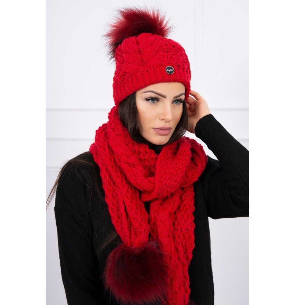 Női téli kalap és sál K110 piros