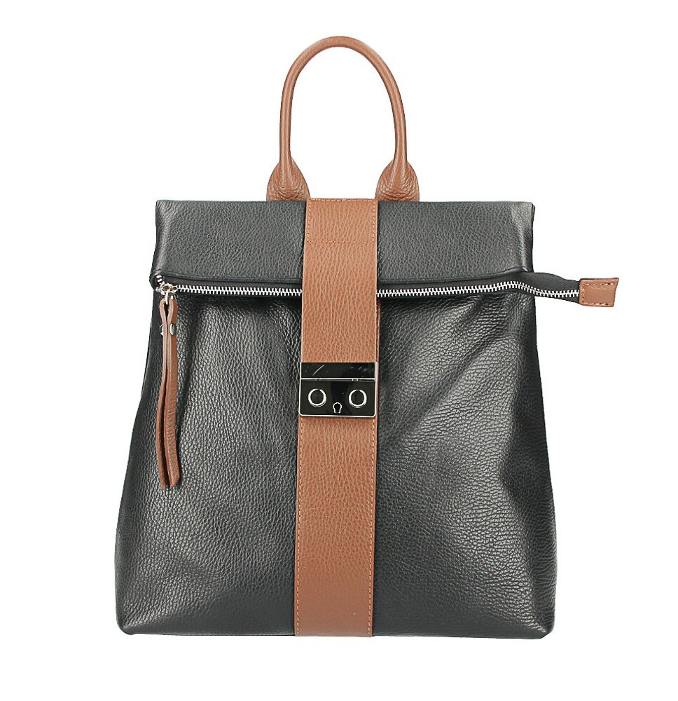 Bőr hátizsák 576 fekete+barna Made in Italy