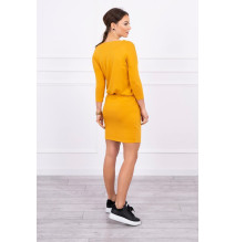 Női ruha MI9013 derékhoz kötve okker