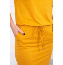 Női ruha MI9013 derékhoz kötve okker