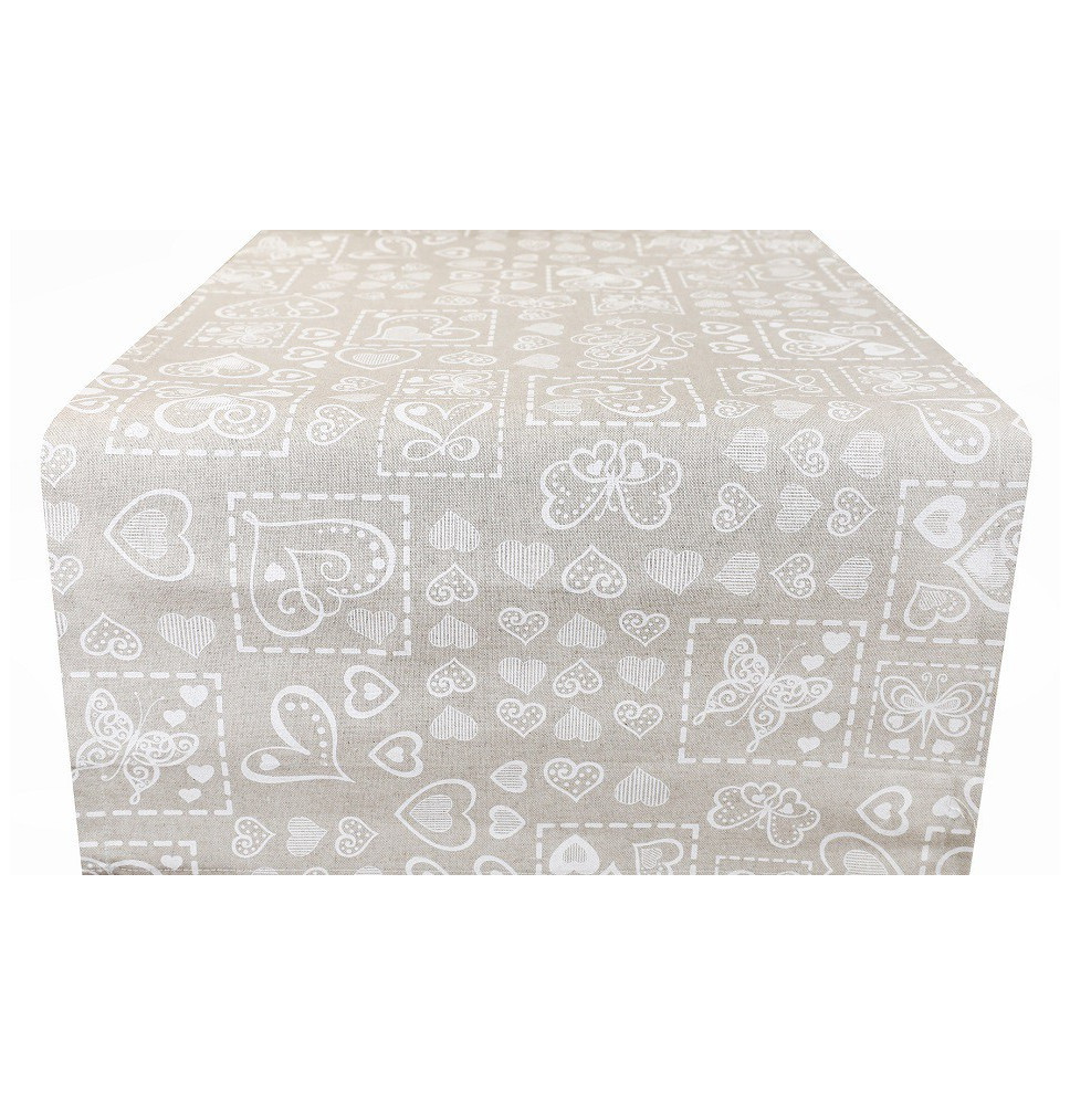 Futófelület az asztalon fehér szív és pillangók Made In Italy