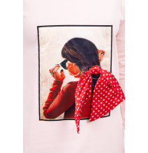 Női ruha grafika pontozott íjjal 3D por rózsaszín