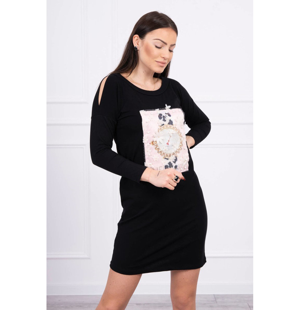 Női ruha grafika 3D gyöngyökkel fekete