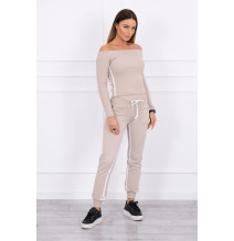 Női szett MI8858 dupla csíkkal bilágos bézs