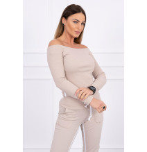 Női szett MI8858 dupla csíkkal bilágos bézs