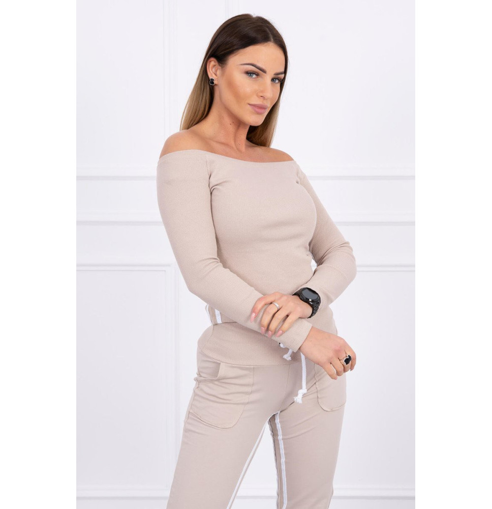 Női szett MI8858 dupla csíkkal bilágos bézs