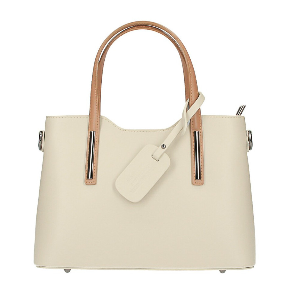 Bézs bőr kézitáska 1364 bézs+konyak Made In Italy