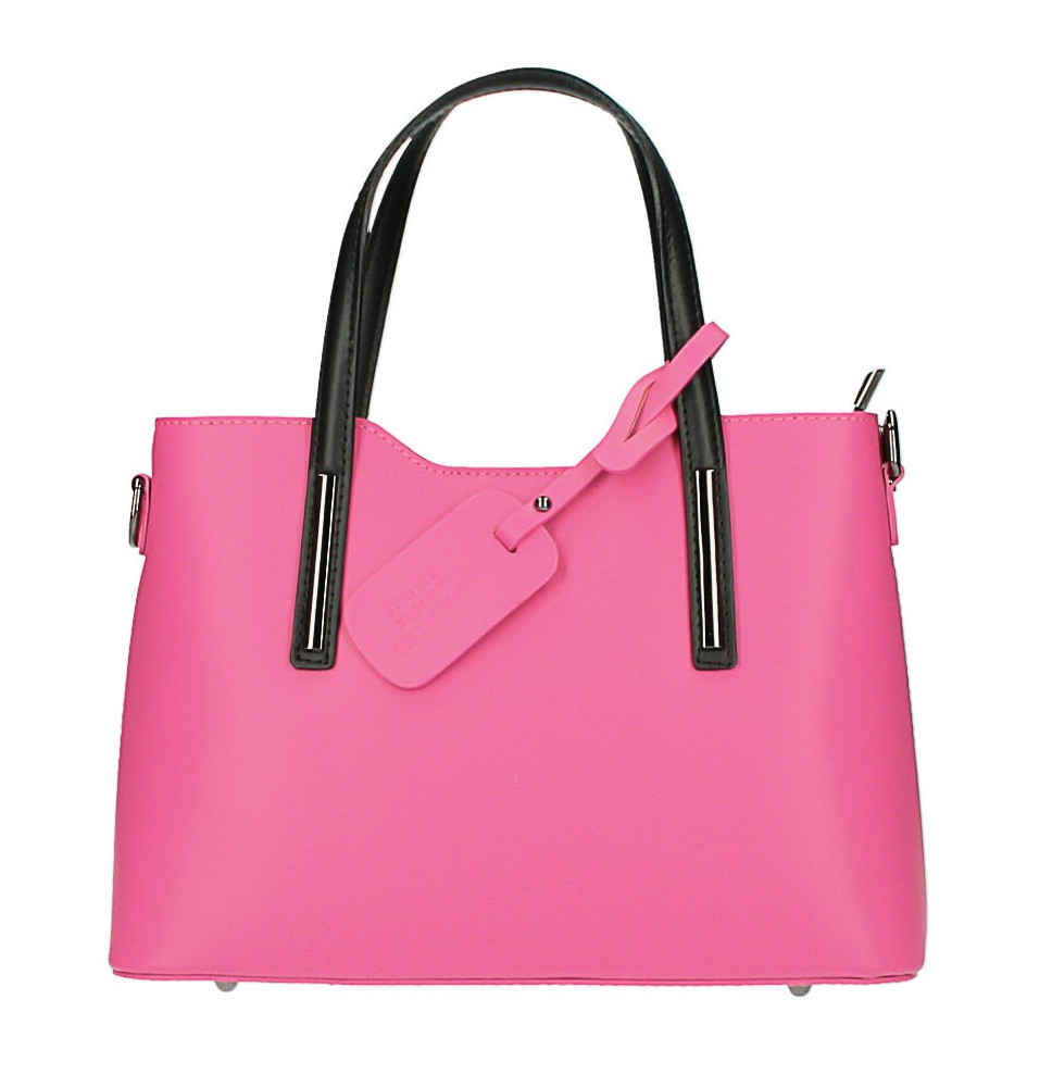 Bézs bőr kézitáska 1364 fucsia+fekete Made In Italy