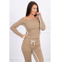 Női szett MI8958 dupla csíkkal camel