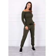 Női szett MI8958 dupla csíkkal khaki