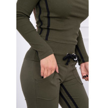 Női szett MI8958 dupla csíkkal khaki