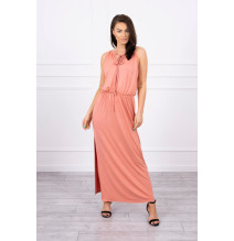 Hosszú ruha réses MI8893 sárgabarack