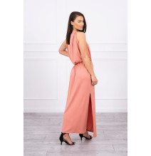 Hosszú ruha réses MI8893 sárgabarack