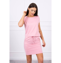 Viszkóz ruha a derékhoz kötve rövid ujjú MI9074 sötét por rózsaszín