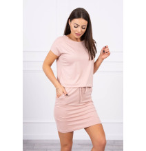 Viszkóz ruha a derékhoz kötve rövid ujjú MI9074 por rózsaszín