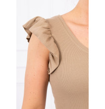 Női ruha fodorokkal a hüvelyen MI9098 camel