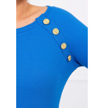 Női ruha díszített gombokkal MI5918 ciánkék
