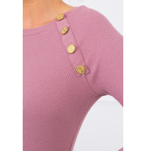 Női ruha díszített gombokkal MI5918 sötét rózsaszín