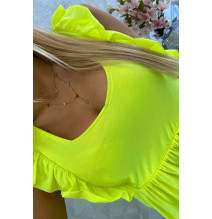 Női ruha fodorokkal MI9082 sárga neon