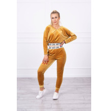 Velúr szett kapucnival MI9104 okker