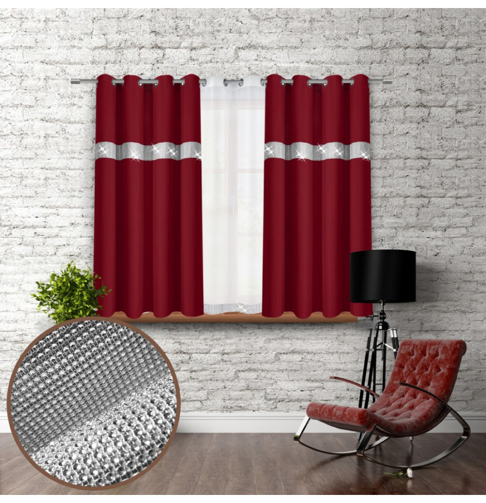 Függöny a gyűrűk cirkóniával 140x160 cm bordeaux