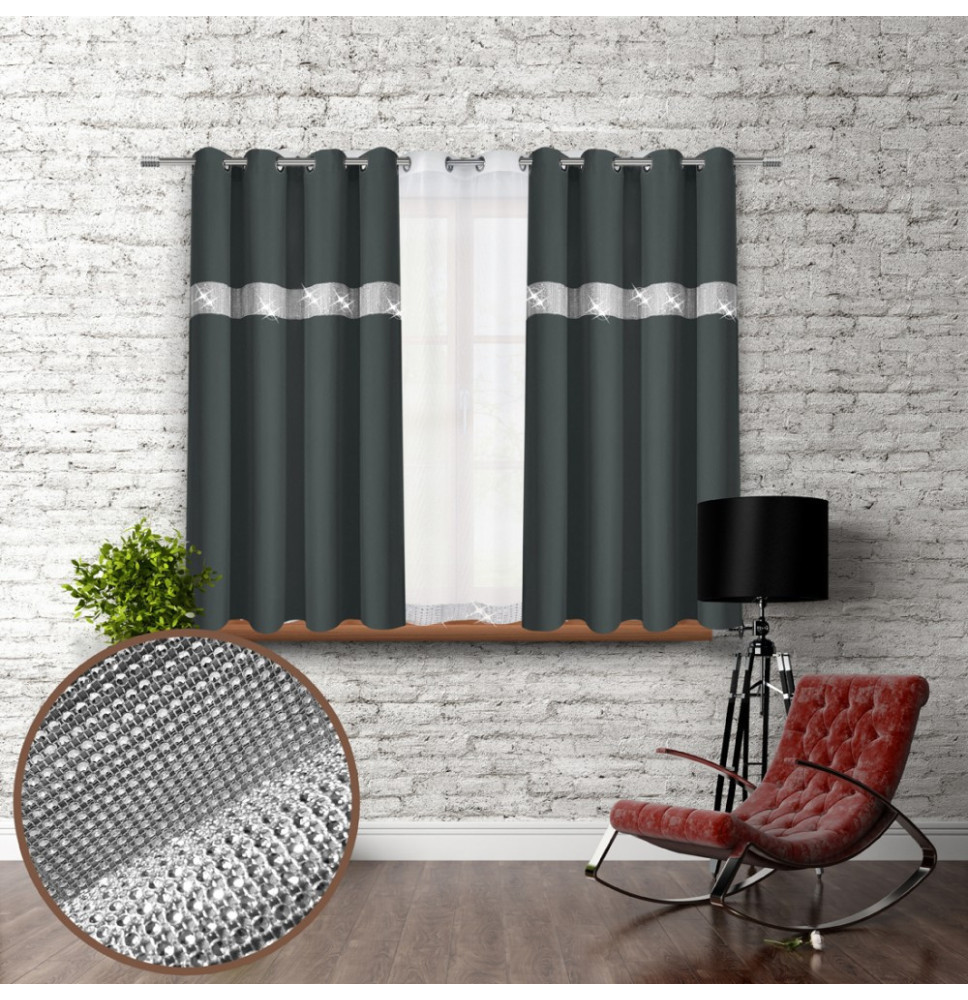 Függöny a gyűrűk cirkóniával 140x160 cm grafit