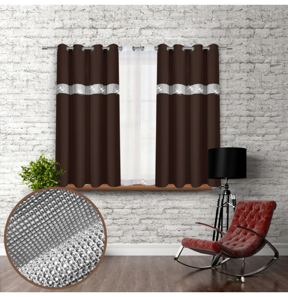 Függöny a gyűrűk cirkóniával 140x160 cm sötétbarna