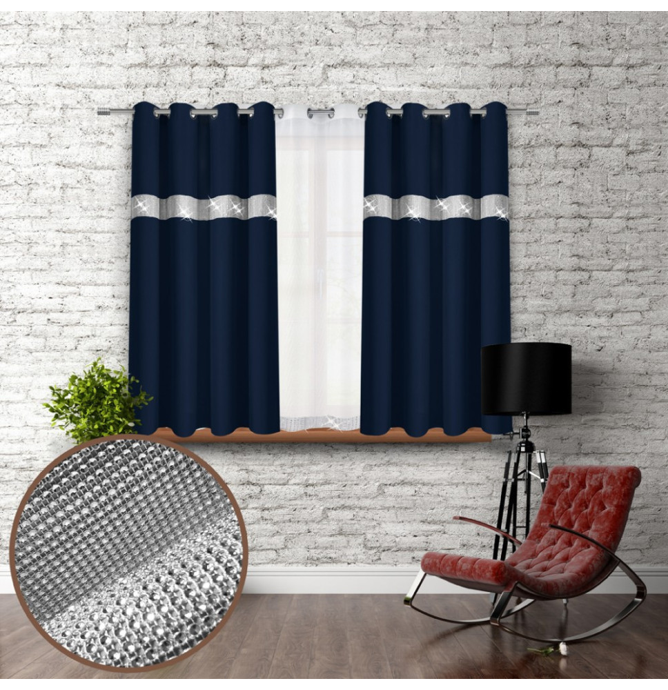 Függöny a gyűrűk cirkóniával 140x160 cm sötétkék