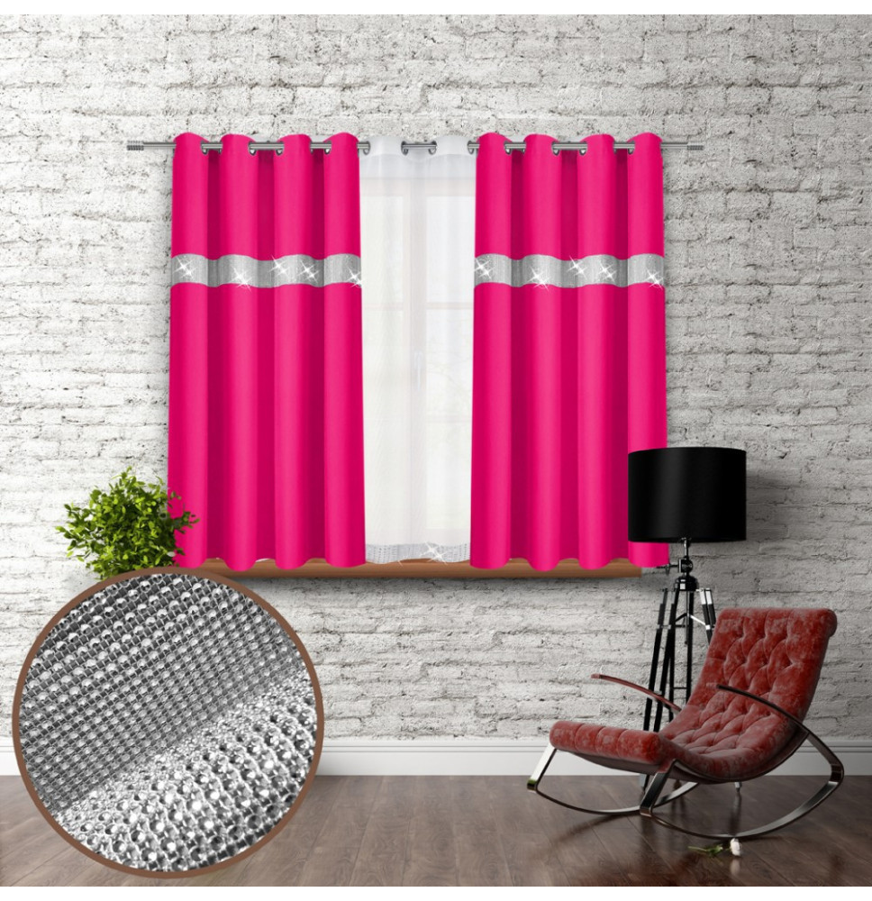 Függöny a gyűrűk cirkóniával 140x160 cm sötét rózsaszín