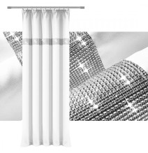 Függöny szalaggal és cirkonokkal 140x250 cm fehér