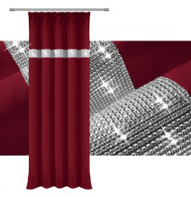 Függöny szalaggal és cirkonokkal 140x250 cm bordeaux