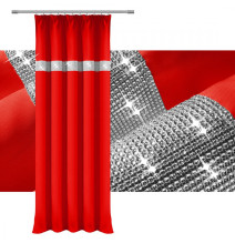 Függöny szalaggal és cirkonokkal 140x250 cm piros