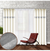 Függöny szalaggal és cirkonokkal 140x250 cm krém