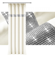 Függöny szalaggal és cirkonokkal 140x250 cm krém