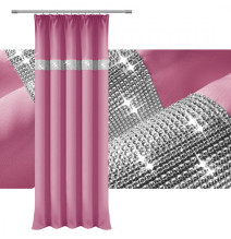Függöny szalaggal és cirkonokkal 140x250 cm rózsaszín
