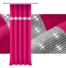 Függöny szalaggal és cirkonokkal 140x250 cm sötét rózsaszín