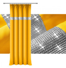 Függöny szalaggal és cirkonokkal 140x250 cm sárga