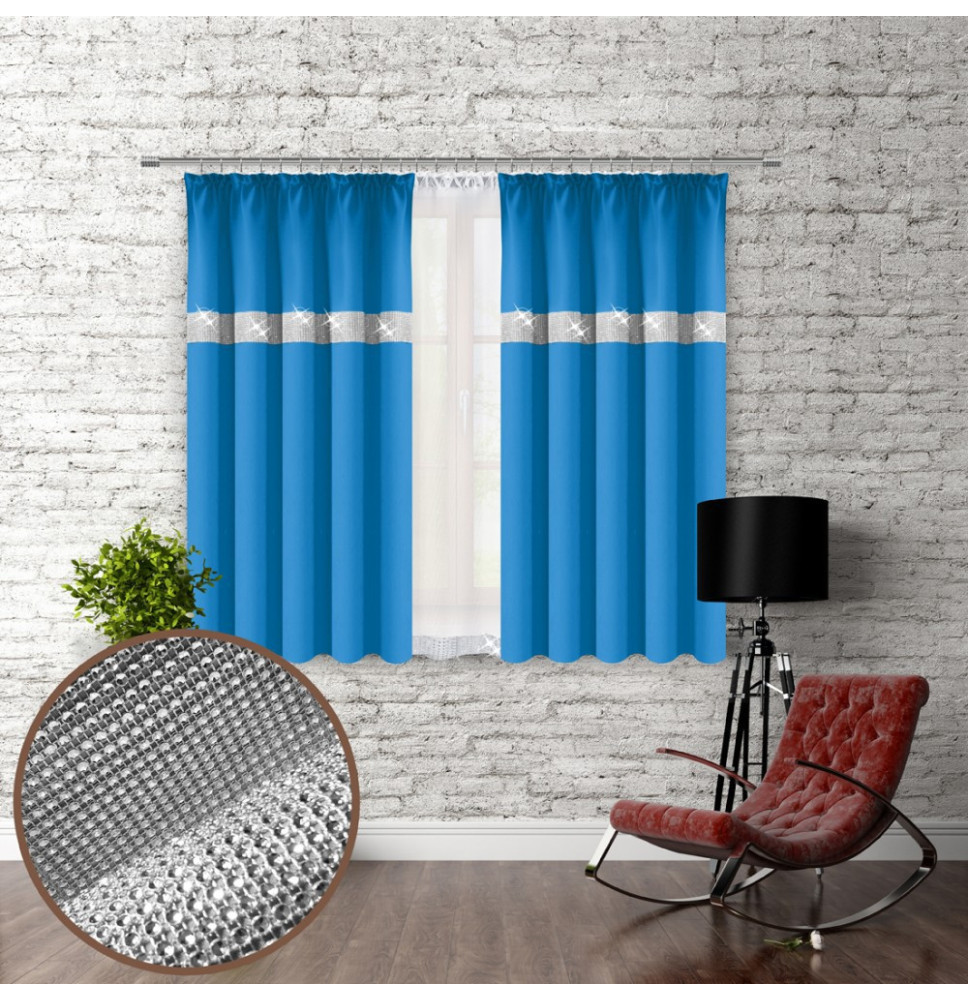 Függöny szalaggal és cirkonokkal 140x160 cm ceruleo