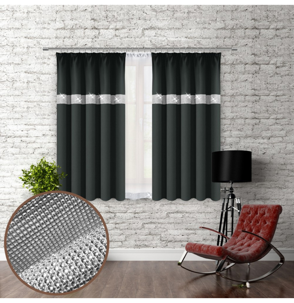 Függöny szalaggal és cirkonokkal 140x160 cm grafit