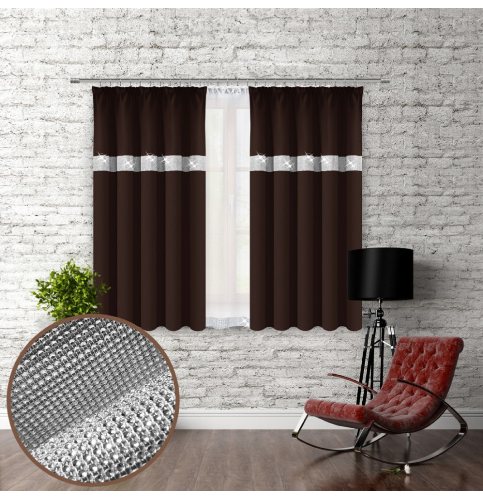 Függöny szalaggal és cirkonokkal 140x160 cm sötétbarna